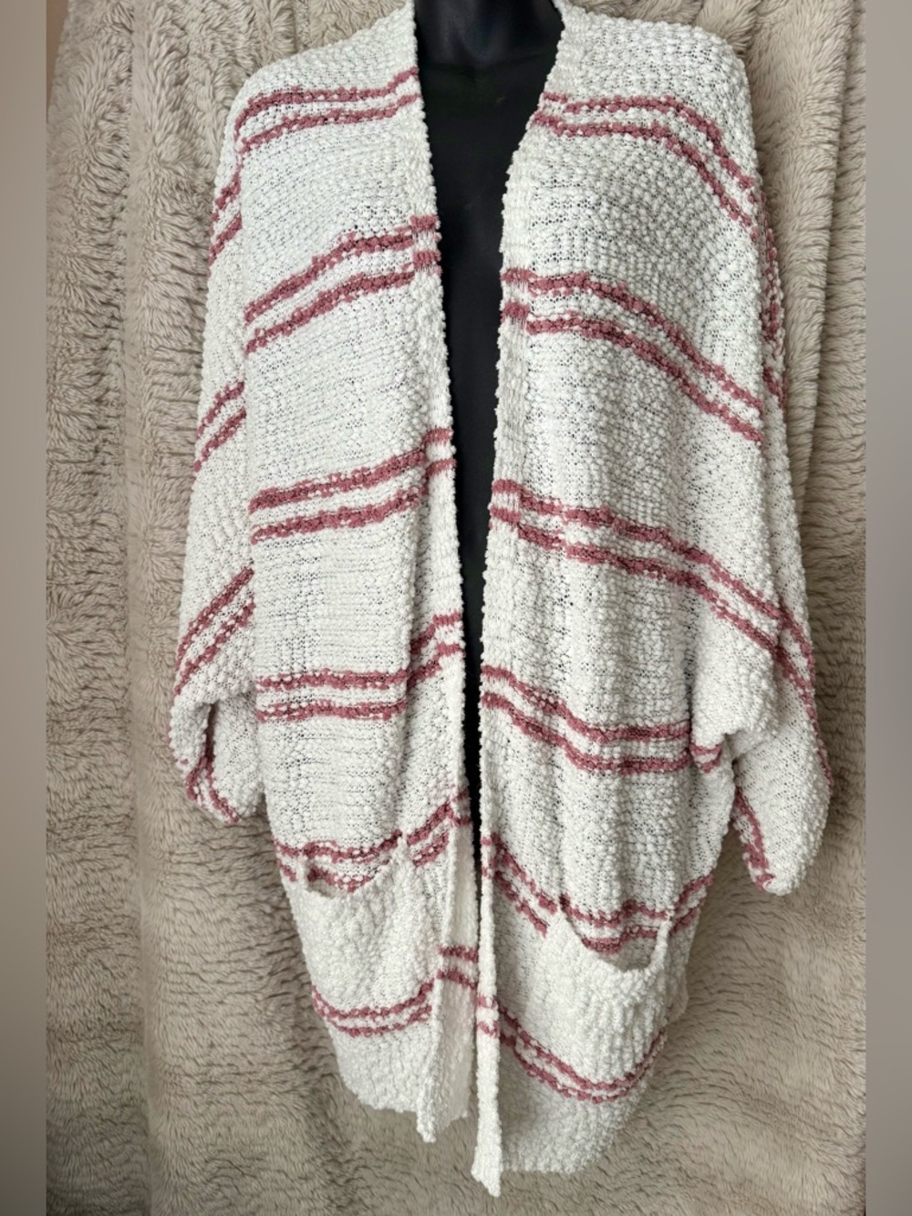 Sienna Sky Open Cardigan with Mauve Stripes